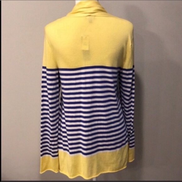 Talbots Blue Yellow White Stripe Cotton Blend Cardigan Sweater Sz petites M - Picture 5 of 5
